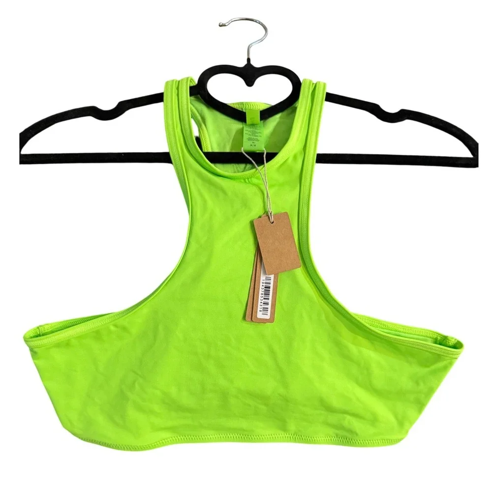 SKIMS Recycled Swim High Neck Racerback Top Neon Green NWT Medium‎
